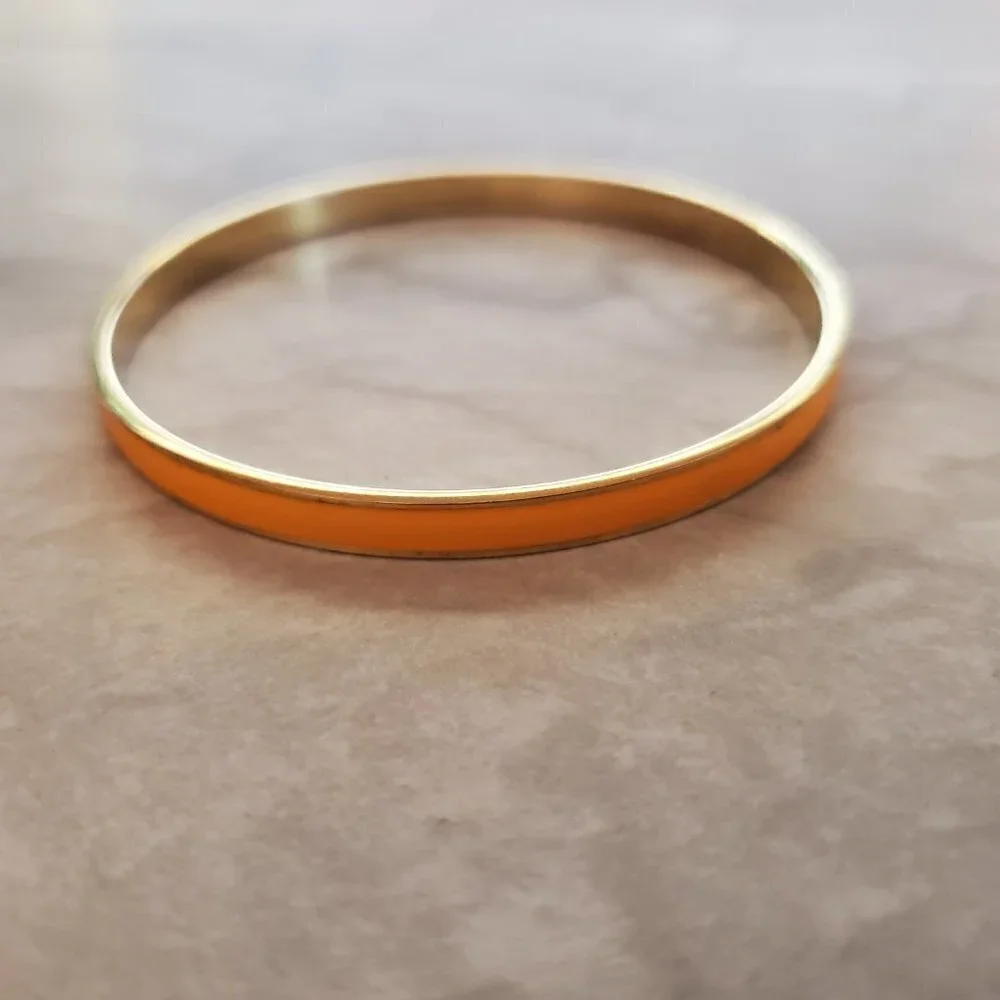 🧡 Vintage 2000's 00's Y2K J.Crew bright Orange Enamal Skinny Bangle Bracelet 🧡 - Picture 2 of 9